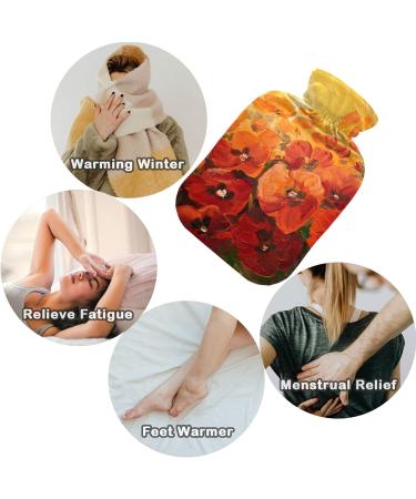 NAANLE 2L Transparent Hot Water Bottle with Lid - Oil Painting Poppy Flowers for Menstrual Cramps Pain Relief & Heat Therapy - Buy Online on GoSupps.com