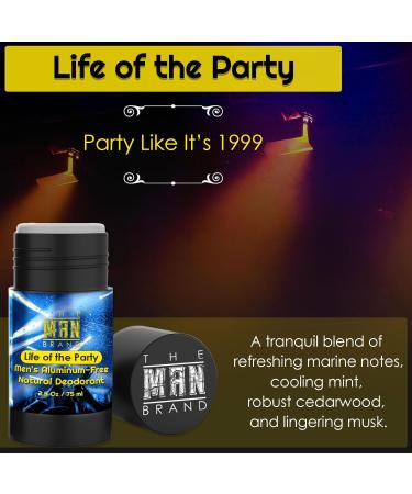 The Man Brand's Life of the Party Natural Deodorant for men - Mens Aluminum Free Deodorant - Natural Deodorant Baking Soda Free - All Natural Deodorant for Men (Life of the Party - 2.5 oz) - Buy Online on GoSupps.com