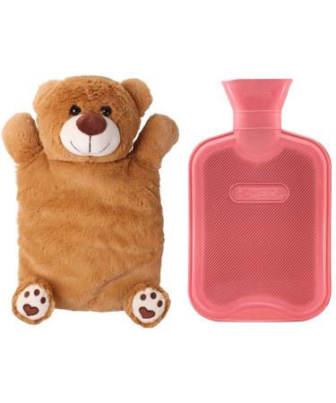 HomeTop Premium Classic Rubber Hot or Cold Water Bottle with Cute Stuffed Animal Cover (2 Liter, Red) Red 67.63 Fl Oz (Pack of 1)