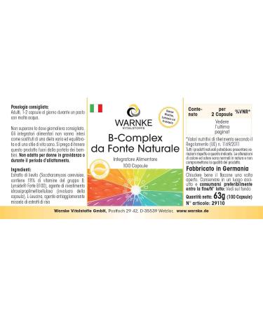 WARNKE VITAL SUBSTANCES Vitamin B complex from natural source 100 capsules B vitamins with choline and inositol vegan Warnke Vitalstoffe German pharmacy quality - Buy Online on GoSupps.com