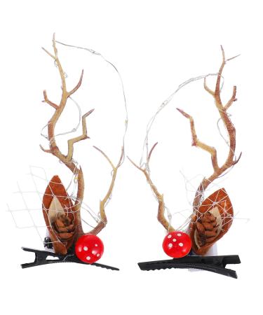 FRCOLOR 3 Pairs Luminous Antler Hair Clip christmas hair bows Antlers Hair Clips deer hair barrette christmas deer hair clips Deer Antler Hair Clip photo non-woven fabric toddler LED