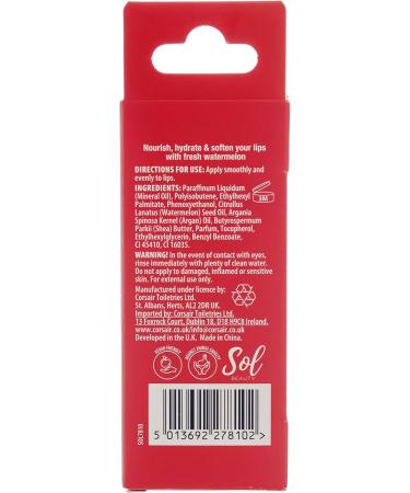 Sol Beauty Watermelon Lip Oil with Watermelon Extract and Shea Butter Nourishes Moisturizes and Softens Your Lips Vegan Friendly and Cruelty Free Lip Oil 3g - Buy Online on GoSupps.com