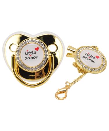 Baby Luxury Pacifier PP Silicone Soft Comfortable Newborn Baby Pacifier Nipple with Chain Clip for 6 to 18 Months Baby (Gold)