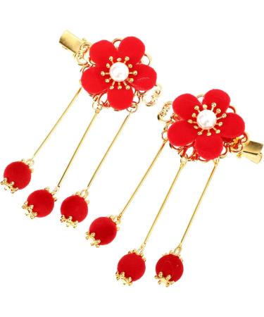 Holibanna Chinese Hair Clip 2 Pairs Chinese Style Hair Clip Japanese Handmade Flower Tassel Hairpin Headdress Kids Hairpins Hanfu Side Clip for New Year Kimono Costume Accessories Red - Buy Online on GoSupps.com