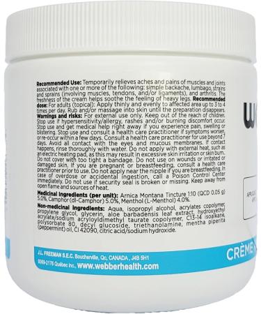 Webber Activ+ Arnica Analgesic Topical Cream with Vitamin E relieves pain articular pain stiffness muscle pain joints pain back pain contusion sprain strain inflammation sore muscles restless legs sore legs menthol cold sensation moisturizing (450G) - Buy Online on GoSupps.com