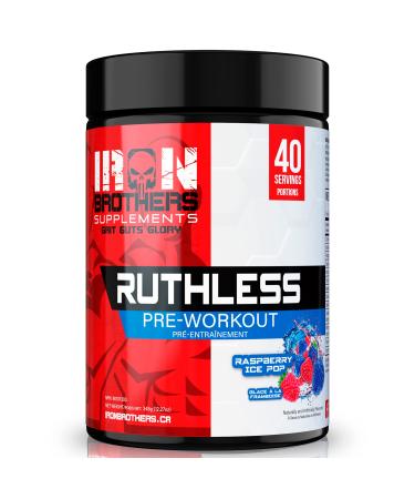 Iron Brothers Supplements Ruthless Pre workout Powder for Women & Men | Creatine-Free Nitric Oxide Booster | Energy & Focus | Natural Workout Supplement Bulk Pre-Workout | 40 Servings Blue Raspberry Blue Raspberry Ice Pop