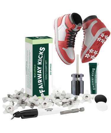 Fairway Kicks - DIY Golf Spikes - Golf Traction Kit for Sneakers - Great Gifting for Golfers and Athletes - Anti-Skid Spikes - Easy Replacement Golf Studs - 20 Pieces Big Cat Clear