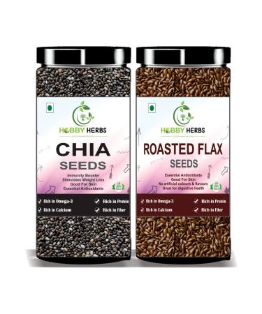 Hobby Herbs Raw Chia Seeds & Roasted Flax Seeds Combo 200g (100g x 2) for Weight Loss with Omega 3 Zinc and Fiber_Packing May Vary