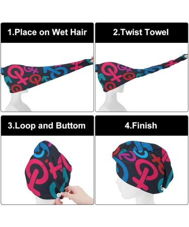 Super Absorbent Gender Symbols Microfiber Hair Towel Wrap for Women - 10x26 Inch Hair Turban with Button | International Shipping Available - Buy Online on GoSupps.com