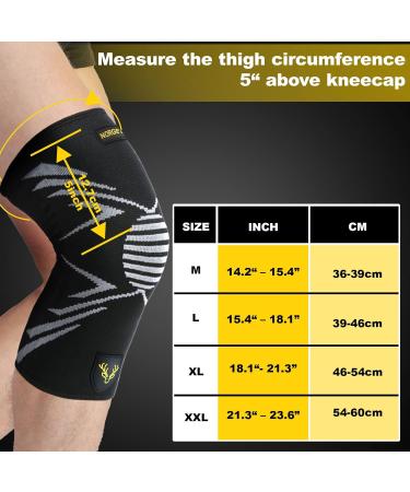 Knee Brace for Pain Relief | Lightweight Non-Slip Compression Sleeve | Extended Length Support for Running Basketball & Sports - Large Black Grey - Buy Online on GoSupps.com
