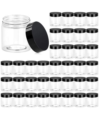 36 Pack 4 OZ Plastic Jars Round Clear Cosmetic Container Jars with Lids, Eternal Moment Plastic Slime Jars for Lotion, Cream, Ointments, Makeup, Eye shadow, Rhinestone, Samples, Pot, Travel Storage 4 Ounce Black Lid
