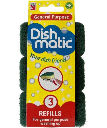 Dishmatic Fillable Washing Up Brush with Sponge + 6 Refills - Easy Grip Dish Cleaner - Buy Online on GoSupps.com