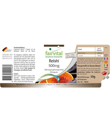 Fairvital | Reishi 500mg powder Ling Zhi 90 capsules - Buy Online on GoSupps.com