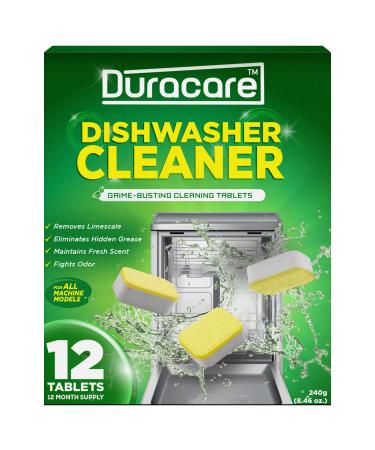 Duracare Dishwasher Cleaner and Deodorizer Cleaning Tablets - Removes Limescale Build Up, Hard Water Stains, Grease and Odor - Formulated to Clean Inside all Machines - 12 Dish Washer Cleaner Tablets