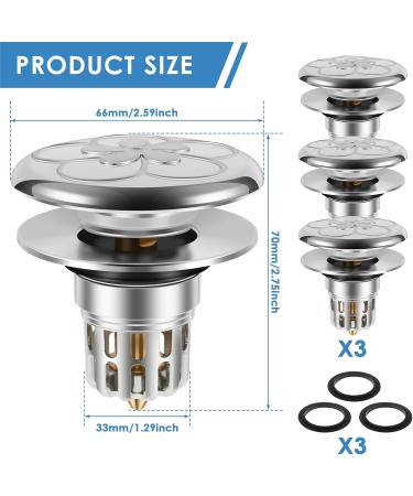 3Pcs Bathroom Sink Stopper with Drain Hole Pop Up Sink Drain Stopper Universal Pop Up Sink Drain Strainer for 34 to 40mm Drain Holes Removable Stainless Steel Basin Drain Strainer for Bathroom - Buy Online on GoSupps.com