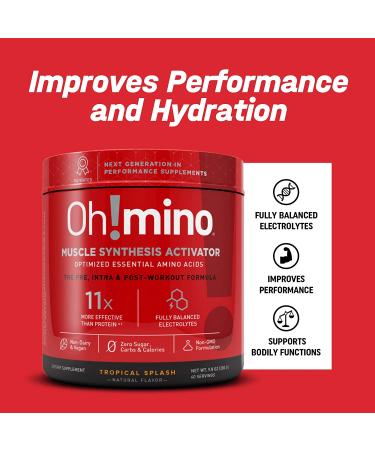Oh!mino Muscle Synthesis Activator Tropical Splash Flavor | Amino Acids & Electrolytes Powder Supplement | Pre & Post Workout Recovery Drink - 40 Servings 280g (Caffeinated) by Oh!Nutrition - Buy Online on GoSupps.com