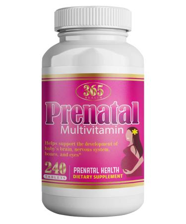 365 Health Prenatal Multivitamin with Folic Acid Dietary Supplement for Daily Nutritional Support 240 Tablets 240 Day Supply