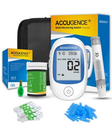 ACCUGENCE Home Blood Ketone Testing Kit With 3in1 Blood Ketone Meter 10Pcs Blood Ketone Test Strips Lancets. Ketogenic Diet For self-testing 5 Second Get Results -UK mmol/L