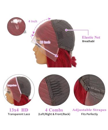 Burgundy Bob Wig Human Hair 13x4 Straight 12 Inch Lace Front | Pre Plucked with Baby Hair | Wine Red Short Bob Wig | Glueless Transparent Lace Frontal Wig for Women - Buy Online on GoSupps.com