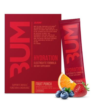 RAW Electrolytes Powder Hydration Drink Mix Packets BUM Hydrate (Fruit Punch 20 Servings) - Electrolyte Hydration Packets Supports Muscle Function & Endurance - Keto Free Electrolytes Powder Packets