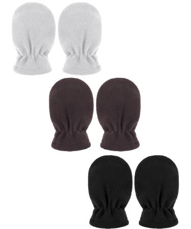 Boyiee 3 Pairs Baby and Toddler Winter Mittens Kids Fleece Warm Mittens for Baby Boy Girl 6-18 Months White Coffee Black