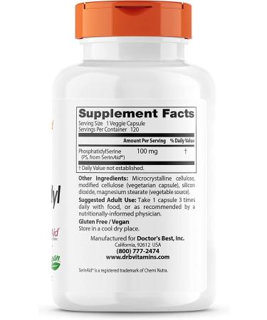 Doctor's Best Phosphatidylserine 100 mg - 120 Veggie Caps for Cognitive Support - Buy Online on GoSupps.com