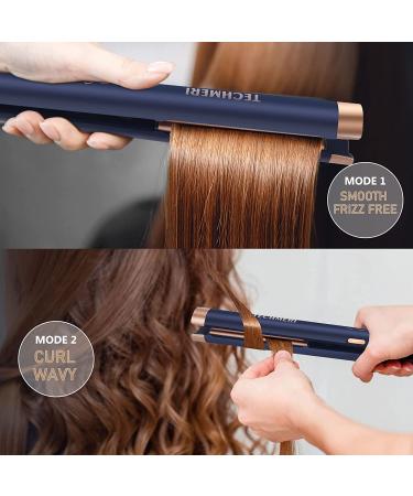 TECHMERI 2-in-1 Ceramic Hair Straightener and Curler - 1 Inch Digital Flat Iron - Dual Voltage - Blue - Buy Online on GoSupps.com