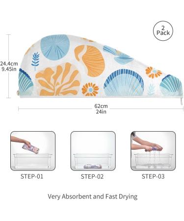 Beautiful Seashells Hair Towel 2 Pack | Super Absorbent Quick Dry Hair Turbans for Women & Girls - Buy Online on GoSupps.com