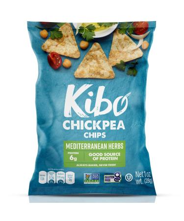 Kibo Chickpea Chips - Gluten Free and Plant-Based Non-GMO Kosher + Vegan. Mediterranean Herbs 1 oz. 12 pack