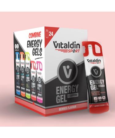 Vitaldin Sport Energy Gel - 24 Gels | Berry Caffeine Boost - Fast Energy & Gradual Release for Endurance Sports - 60 mg Caffeine & Vitamin B6 - Buy Online on GoSupps.com