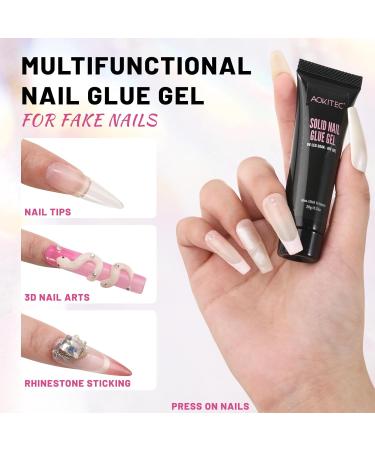 Aokitec Solid Nail Glue Gel - 20g Gel Nail Glue for Nail Tips Extra Strong 3d Nail Gel for Press on Nails Fake Nails UV Nail Glue for 3D Nail Art with Silicone Mold Non-sticky to Hands Curing Needed - Buy Online on GoSupps.com