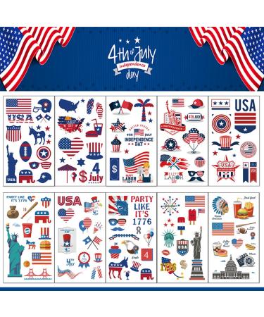Hying Patriotic Temporary Tattoos - 10PCS American Flag 4th of July Design for Kids and Adults | Labor Day Decoration Party Supplies | Washable and Non-Toxic Patriotic Stickers - Buy Online on GoSupps.com