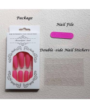 Bufenia Matt Pure Colorful Press On Ballerina Nails - 24 Coffin Full Cover Artificial Nails for Women & Girls (Pink) - Buy Online on GoSupps.com