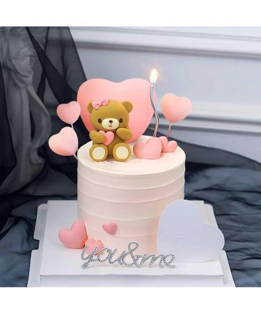 LaVenty 12 PCS Pink Bear Cake Decoration Heart Love Cake Topper Heart Teddy Bear Cake Decoration Baby Shower Cake Decoration Baby Girl Cake Decoration Pink 2 - Buy Online on GoSupps.com