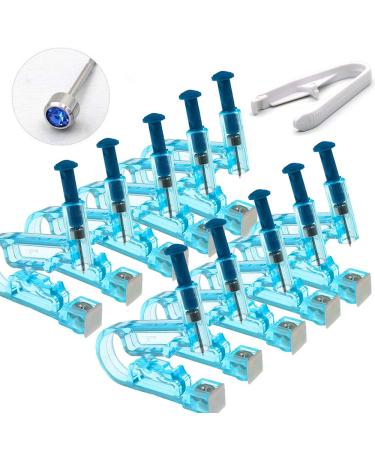 10pcs Disposable Safety Sterile Ear Piercing Gun Unit Tool With Ear Stud Asepsis Pierce Kit (Silver D Blue)