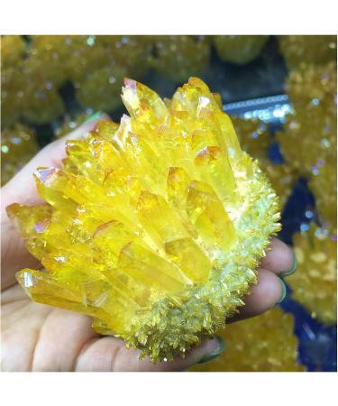 Natural Crystal Rough 300-350g Yellow Electroplated Natural Crystal Cluster Specimen Raw Rock Quartz Flowers Aura Stones Gift Modern House Decor - Buy Online on GoSupps.com