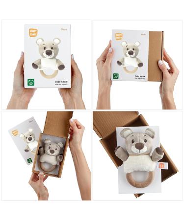 Donty-Tonty Premium Wood Baby Teether Rattle Toy - Grey Bear | Soft Plush Shaker Toy with Natural Wooden Teething Ring | Perfect Easter Gift for Newborns & Toddlers 0-12 Months - Buy Online on GoSupps.com