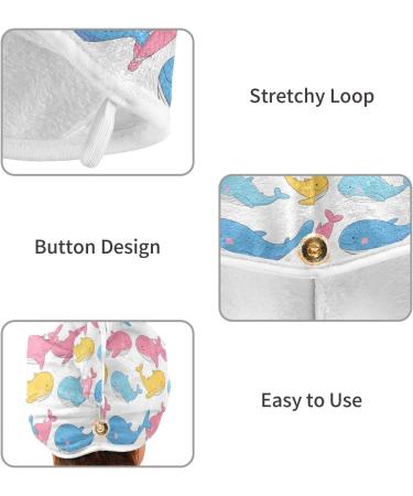 Pink Yellow Blue Whales Hair Towel 2 Pack | Super Absorbent Quick Dry Hair Turbans for Women & Girls - Buy Online on GoSupps.com