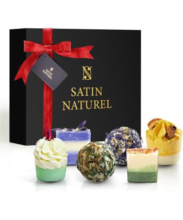 Christmas Gifts for Women: 6Pcs Bath Bombs Gift Box with Essential Oils & Shea Butter - Vegan Skincare by Satin Naturel - Buy Online on GoSupps.com