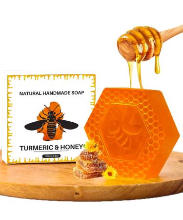 IZBEAUVO Turmeric Honey Soap Bar Soap Bar Natural Soap Moisturising Handmade Soap Bath Soap Natural Soap For Moisturizing Shrinking Pores Cleaning Skin Acne Soap Ginger Extract Soap 100g