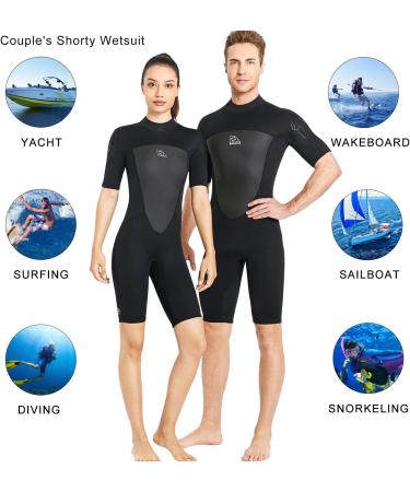 Shorty Wetsuit Men Women 2mm Neoprene Back Zip Spring Suit | 2097BK Women's Black X-Large - Buy Online on GoSupps.com