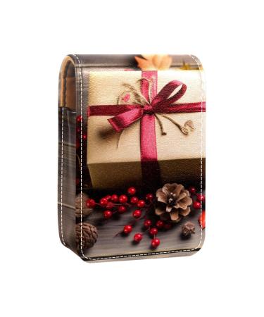 Travel Lipstick Organizer Case Lipstick Case Portable Makeup Bag With Mirror Autumn Leaves Wood Board M103z2zeuk