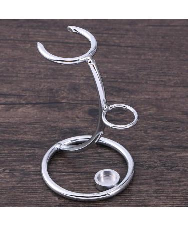 Premium Metal Shaving Brush Holder Stand - 2 in 1 Curved Design for Razor & Brush - Portable Universal Men's Facial Care Accessory - Silver - Buy Online on GoSupps.com