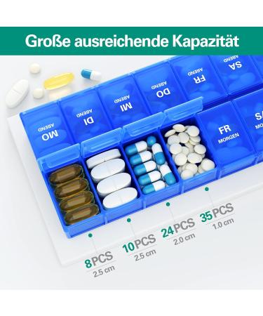 Annwer 7-Day Pill Organizer Box - Moisture-Resistant Medication Doser with 14 Compartments - Royal Blue - Buy Online on GoSupps.com