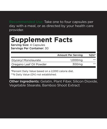 Livingood Daily Oregano Oil + Monolaurin Supplement - 1000mg Capsules for Gut Health & Immune Support - Natural Antibiotics & Antioxidant - 120 Capsules - Buy Online on GoSupps.com