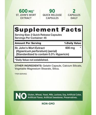 St Johns Wort Capsules 600mg - 90 Count Non-GMO Gluten Free Supplement by Nature's Truth - Buy Online on GoSupps.com