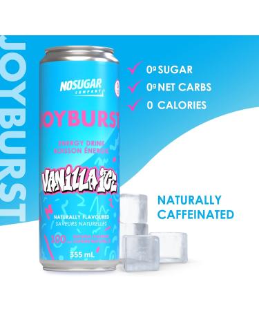 No Sugar Joyburst Energy Drink - 0 Calorie 0 Sugar Low carb drink Sugar Free Energy Drink with Natural Caffeine Hint of Sweetness and Refreshing Sparkling Water (12 count Vanilla Ice) Vanilla Ice 355 ml (Pack of 12) - Buy Online on GoSupps.com