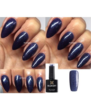 Bluesky Gel Nail Polish Blue Purple with Fine Glitter Blue Raindrops A05 Autumn Winter Color Chip Resistant 10 ml (Requires Drying Under UV LED Lamp)