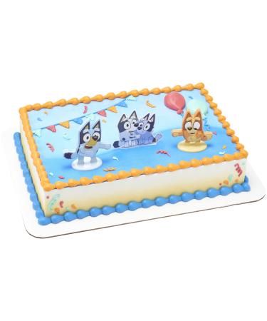 DecoPac DecoSet Bluey Dance Mode Cake Toppers 3 Piece Cake Decoration With Bluey And Bingo Figurines and Muffin & Socks Poly Pic For Birthday Parties Celebration