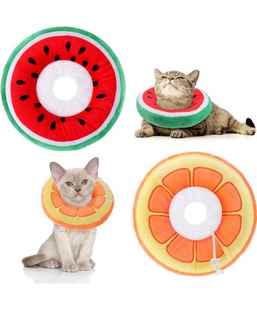 Frienda 2 Pieces Adjustable Cat Cone Collar Soft Cat Recovery Collar Cute Cat Elizabethan Collars Pet Neck Cone for Kitten and Small Dogs, Orange and Watermelon - Buy Online on GoSupps.com